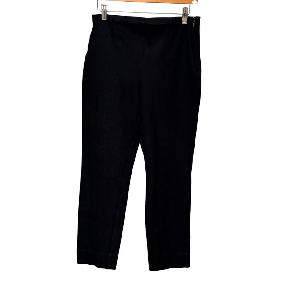 Quince Womens Ultra-Stretch Ponte Pintuck Ankle Pants Black Side Zip Size L